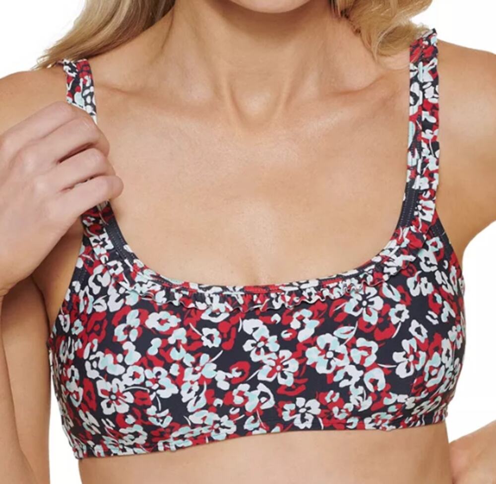 Tommy Hilfiger Printed Ruffle Bikini Top, NWT, Large